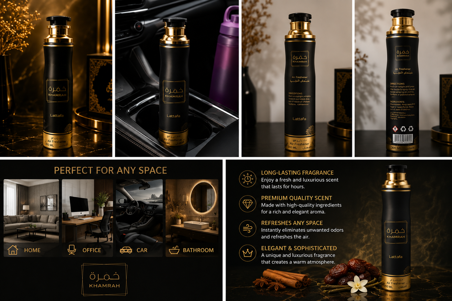 Lattafa Khamrah Air Freshener Spray – Long Lasting Luxury Scent