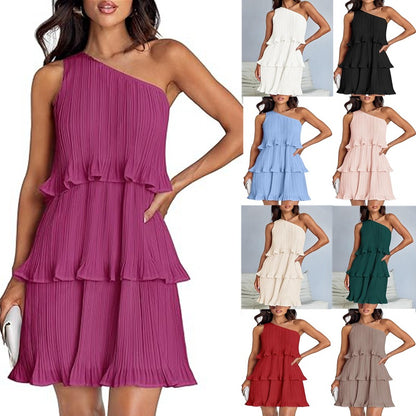 Elegant One Shoulder Ruffle Mini Dress