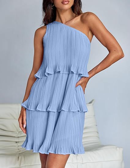 Elegant One Shoulder Ruffle Mini Dress