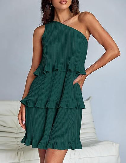 Elegant One Shoulder Ruffle Mini Dress