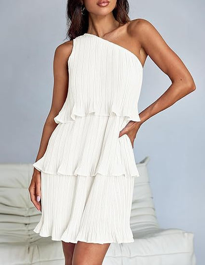 Elegant One Shoulder Ruffle Mini Dress