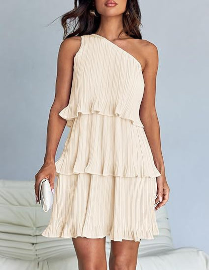 Elegant One Shoulder Ruffle Mini Dress
