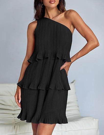 Elegant One Shoulder Ruffle Mini Dress