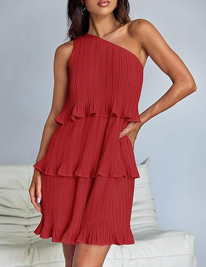 Elegant One Shoulder Ruffle Mini Dress