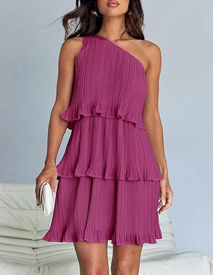 Elegant One Shoulder Ruffle Mini Dress