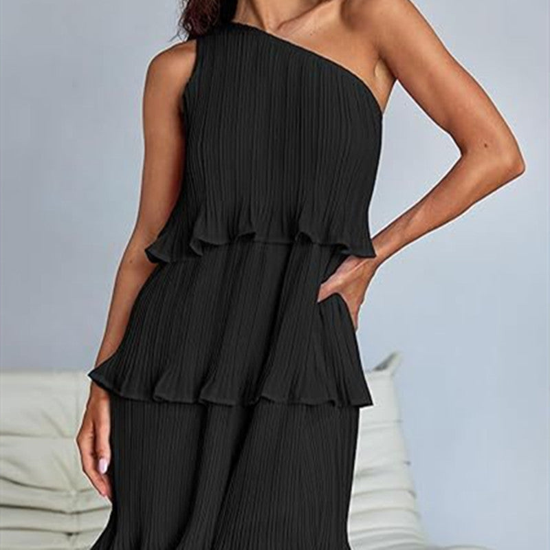 Elegant One Shoulder Ruffle Mini Dress