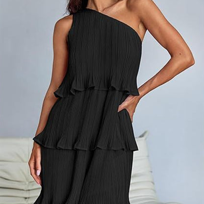 Elegant One Shoulder Ruffle Mini Dress