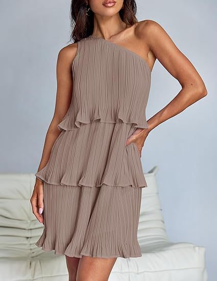 Elegant One Shoulder Ruffle Mini Dress