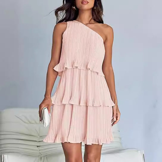 Elegant One Shoulder Ruffle Mini Dress