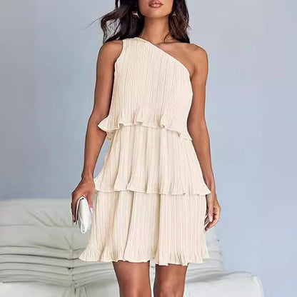 Elegant One Shoulder Ruffle Mini Dress